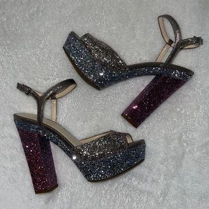 Jessica Simpson Multi Color Glitter Platform Heels